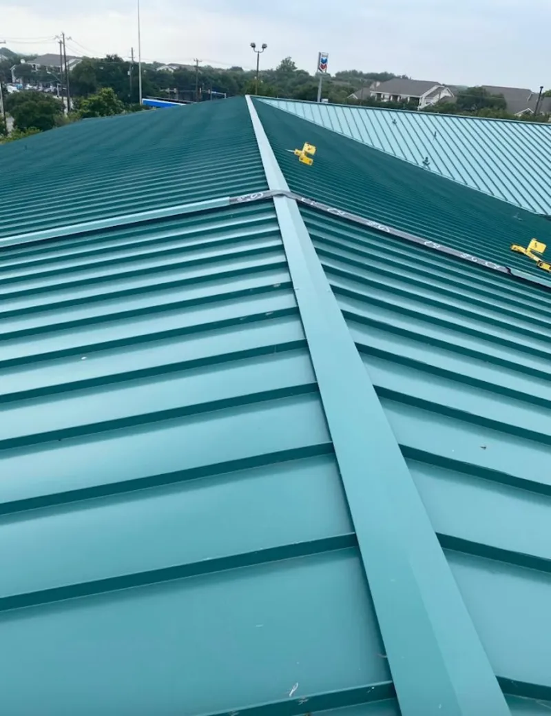 Green commercial metal roof ridge and valley for Metal Roof Repair in Redlands